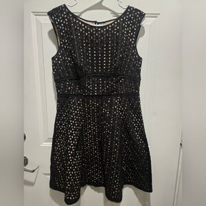 LOFT Black Sleeveless Eyelet Mini Dress